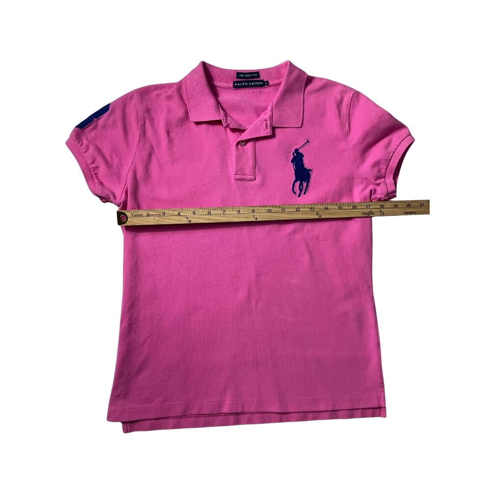 Ralph Lauren Pink Skinny Polo Shirt Women’s Size L Short Sleeve - Picture 7 of 8